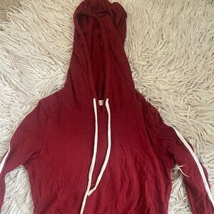 Red hooded crop top striped workout gym going out hoodie sweatshirt tween